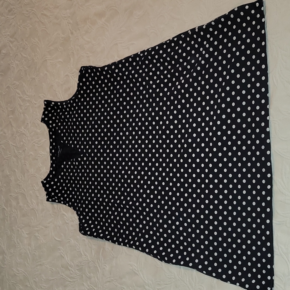 Lands End Black and White Polka Dot Dress with pockets